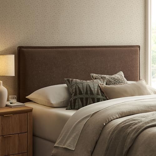 Modway Camille Queen Size Upholstered Linen Blend Headboard with Removable Slipcover – in Cocoa - Padded Pillow Style Headboard with Adjustable Mounting for Queen Beds