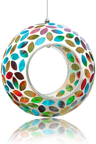 Yinns Bird Feeder, Hanging Fly Through Mosaic Glass Birdfeeder Garden Decor