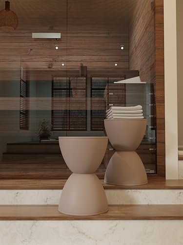 Euro Style Sallie Indoor/Outdoor Stool or End Table | Modern Hourglass Accent Style | UV- Protected Plastic Extra Seating or End Table for Patio, Balcony, Poolside, Entryway, or Living Room | Taupe