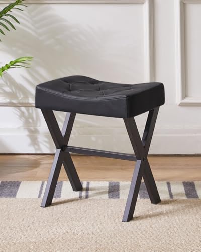 IBUYKE U-Shaped PU Vanity Stool, X-Leg Makeup Chair, Black WBD019B