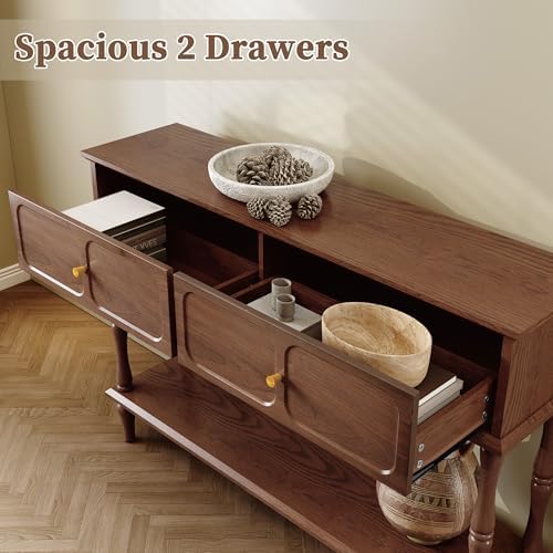 ARTPOWER 47" Mid-Century Console Table, 2 Drawers and Open Shelf, Brown