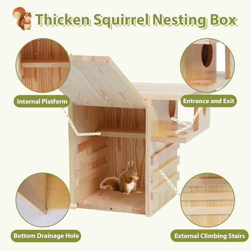 Extra Large Squirrel House for Outside, Squirrel Box with Predator Guard