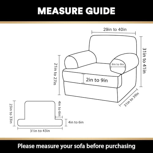 PrinceDeco 2 Pieces T Cushion Chair Slipcover Stretch Couch Covers for T Cushion Sofa Slipcovers Chair Covers Armchair with 1 Individual T Shape Seat Covers Width Up to 40", Dove
