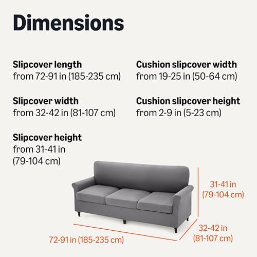 Amazon Basics Stretch Spandex Sofa Slipcover with Elastic Bottom, Three-Seat Sofa, Large, Dark Gray