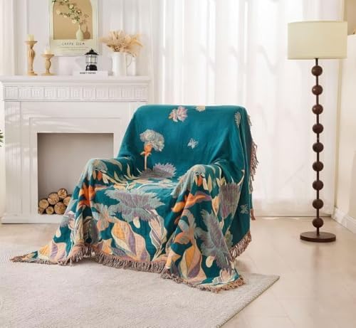 Boho Throw Blanket for Bed 100% Cotton Bohemian Blankets Ultra Soft Woven Muslin Decorative Blankets All Seasons Vintage Quilt Knitted Blanket for Sofa Chair(Orange, 60"x80")