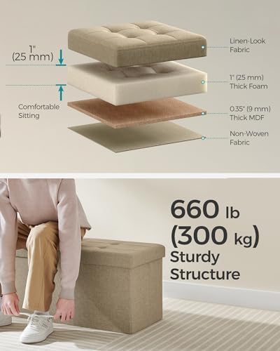 SONGMICS 43.3 Inches Storage Ottoman, Foldable Bench with Flipping Lid