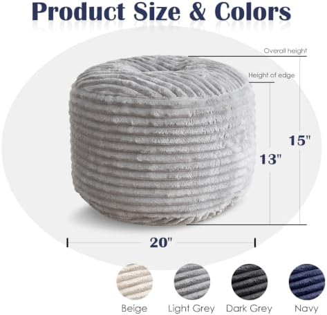 SHOUREN Stuffed Round Ottoman,Pouf Ottoman Foot Rest,20 X 15,Light Grey