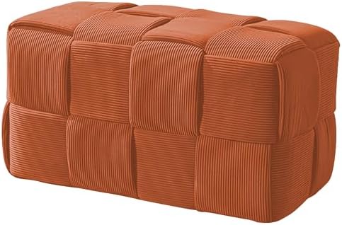 Cmishe 28" Rectangular Woven Corduroy Ottoman Footrest - Large Modern Entryway Bench & Bed End Stool, Sturdy Wood Frame, No Assembly (Orange-L)