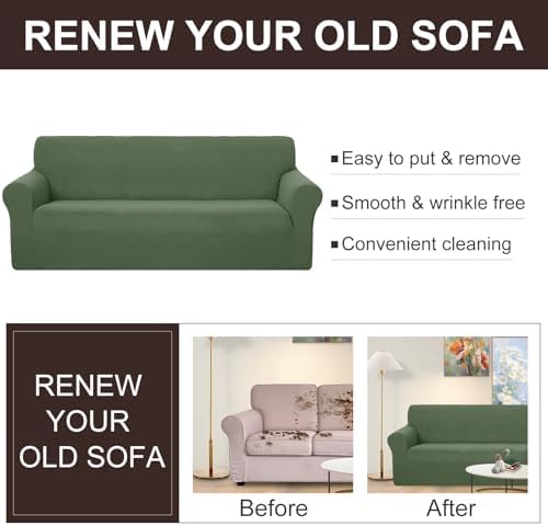 U-NICE HOME Stretch Couch Cover Slipcover for 3 Cushion Sofa, Loden Frost