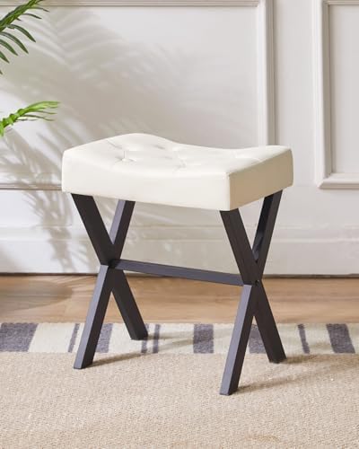IBUYKE U-Shaped PU Vanity Stool, X-Leg Makeup Chair, White WBD019W