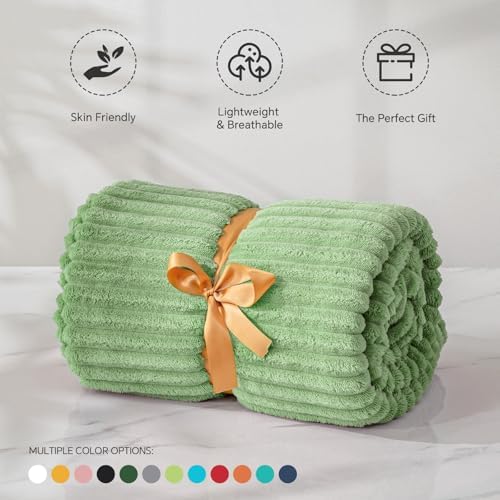 BEDELITE 3D Ribbed Apple Green Fleece Twin Blanket for Couch, 60x80 Inch