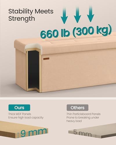 SONGMICS 43.3 Inches Folding Storage Ottoman Bench, Load 660 lb