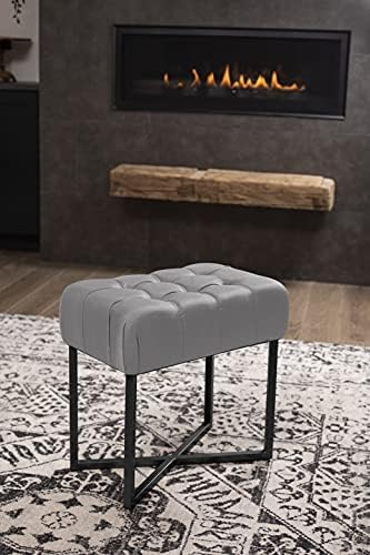 BIRDROCK HOME Rectangle Tufted Linen Ottoman Foot Rest - 19.7x11.82x17.73” Small Foot Stool with Legs - Padded Footrest Modern Ottomans for Living Room Furniture, Bedroom Footstool (Grey)