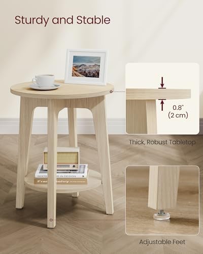 VASAGLE Round Side Table with Lower Shelf, End Table for Small Spaces