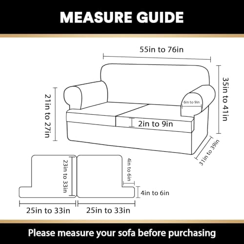 PrinceDeco T Cushion Loveseat Slipcover 3 Pieces Sofa Covers for T Cushion Sofa Stretch Slip Covers for 2 Cushion Couch with 2 Individual T Shape Seat Covers Width Up to 76"- Washable, Dove