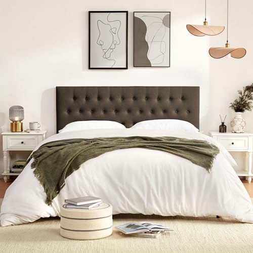 Tufted Upholstered Headboard Queen Size, Adjustable Height 37- 51 in, Brown