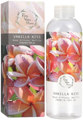 Reed Diffuser Refill Vanilla Kiss 6.76oz (200ml), Long-Lasting Floral Essential Oil, Home Fragrance for Bedroom, Bathroom Home Decor