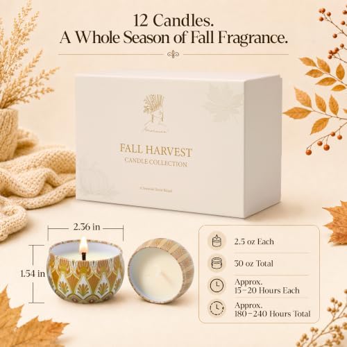Fall Scented Candles Gift Set, 12 Pack Soy Candles for Home, 2.5 oz Each