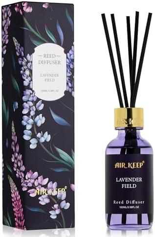 Airkeep Reed Diffuser Set, 3.38 fl oz (100 ml) - Lavender Field Oil Diffusers with 8 Reed Sticks, Home Fragrance Reed Diffuser for Bathroom Shelf Decor