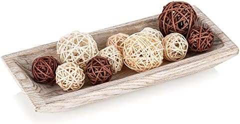 Hanobe Solid Wooden Decorative Bowl for Coffee Table Entryway Decor, White