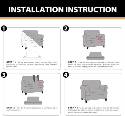 Sofa Cover 2 Pieces T Cushion Chair Covers with Arms Super Stretch Chair Slipcover for Living Room,Slip Cover Anti Slip Armchair Furniture Protector Pet Universal(Light Gray, 1 Cushion)