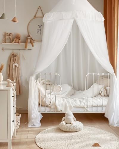 little dove Bed Canopy for Girls with Star Lights, 39.4''x 106'', White