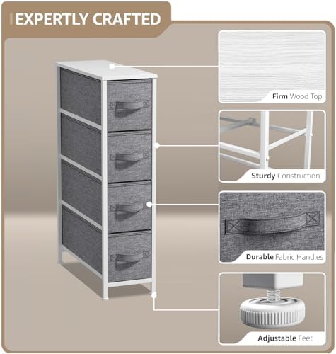 Sorbus 4-Drawer Narrow Dresser for Bedroom (White/Gray)
