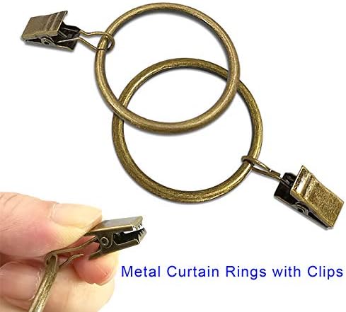 80 Pack Metal Curtain Rings with Clips, Drapery Clips Hooks, Decorative Curtain Rod Clips 1.5 in Interior Diameter, Antique Bronze