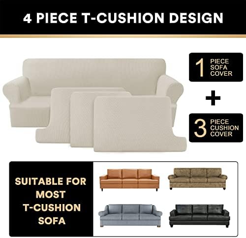PrinceDeco T Cushion Sofa Slipcover 4 Pieces Sofa Covers for T Cushion Couch Soft Sofa Slip Covers Furniture Protector with 3 Individual T Shape Seat Covers (70"-88"), Island Fossi