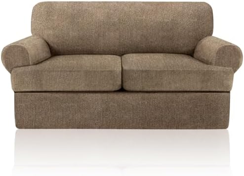 Sofa Covers 3 Piece T Cushion Sofa Slipcovers, Stretch Couch Cover with 2 Individual T Cushion Covers, Machine Washable Furniture Protector for Living Room(Brown, 2 Cushions)