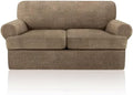 Sofa Covers 3 Piece T Cushion Sofa Slipcovers, Stretch Couch Cover with 2 Individual T Cushion Covers, Machine Washable Furniture Protector for Living Room(Brown, 2 Cushions)