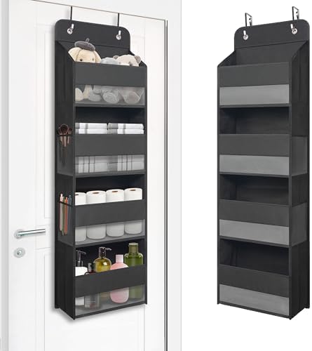 TYMENSH Over the Door Organizer for Bedroom Bathroom Pantry, 4 Shelf Black