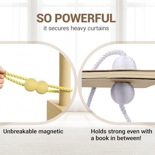 Hion Magnetic Curtain Tiebacks Golden 4pcs, Curtain Holdbacks Hooks Holders