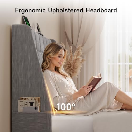 ONBRILL Queen Headboard Only with Charging Station, Soft Chenille Fabric