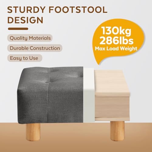 Small Foot Stool Ottoman, Linen Footstool Ottoman Foot Rest for Couch, Rectangle Footstools and Ottomans Small for Living Room, Entryway and Bedroom (Gray)