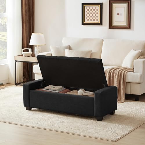 48" Ottoman with Storage, Black Storage Ottoman Bench with Safety Hinge