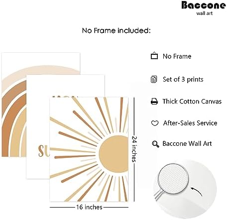 Baccone Boho Nursery Wall Art Baby Girl Wall Decor Kids Rainbow Canvas Wall Art You Are My Sunshine Pictures Toddler Sun Prints Nursery Artwork for Room Bedroom Set of 3 16x24 Inch Unframed