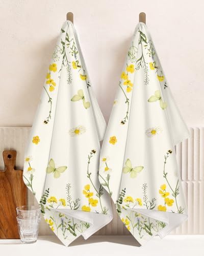 Miss Adola Cute Kitchen Towels Set of 2, 18 x 26 Inch, Butterfly Flower
