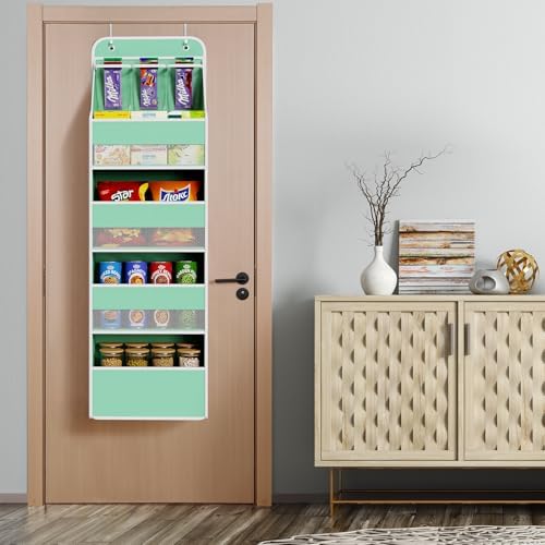 Univivi Fabric Over Door Hanging Organizer for Baby Nursery, Green, 5-Shelf