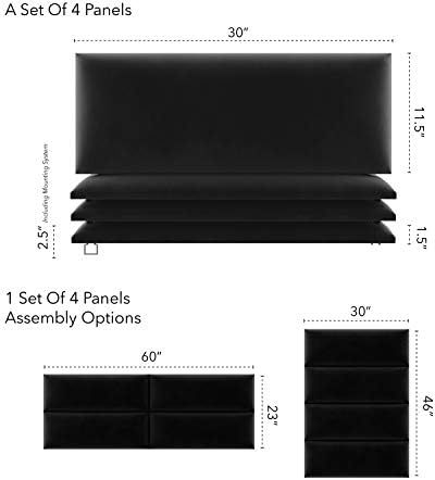 Vänt Wall Mounted Headboard Panels, Queen/Full, Velvet Black