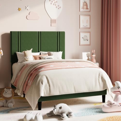 Allewie Twin Platform Bed Frame with Velvet Upholstered Headboard