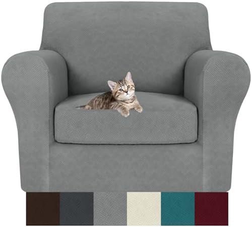 MAXIJIN 2 Piece Chair Covers Chair Slipcover with Arms, Sofa Chair Cover for Living Room Armchair Cover, Stretch Pet Dog Slip Cover for A Chair with 1 Cushion (31"-46", Light Gray)