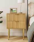 Aienvey Nightstand with 2 Drawers, Oak Stripe Night Stand and Gold Frame