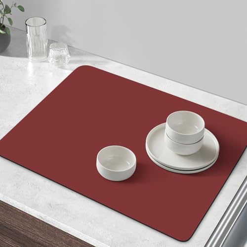 Coffee Mat Super Absorbent Dish Drying Mat Coffee Bar Mat 18"x 36", Red