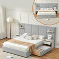 Queen Size Bed Frame with Storage & Built-in Nightstands & Drawers, Gray