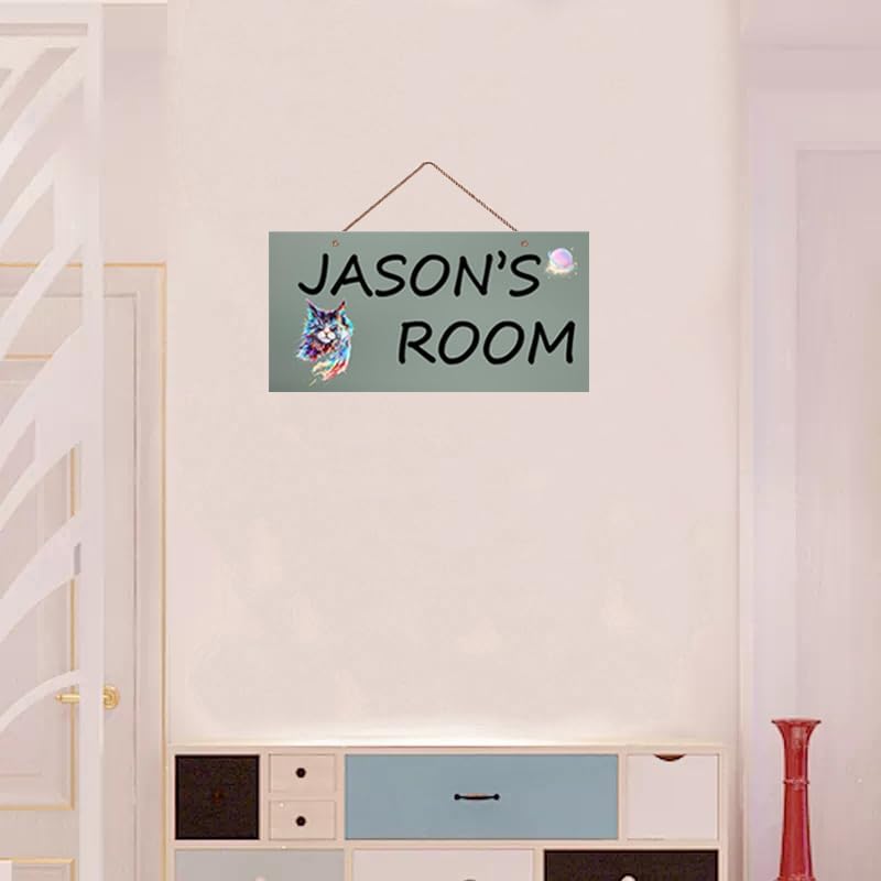 Personalized Signs Cute Cartoon Rainbow Cat Signs Custom Name Sign Kids Room Nursery Wall Art Decor for Girls Bedroom Boys Room Door Pet House Kitty Litter Cat house