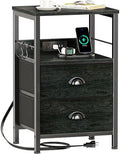 Furologee Nightstand with Charging Station for Bedroom, 2 Fabric Drawers