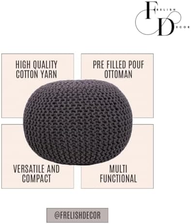 FRELISH DECOR Round Pouf Ottoman (20 Diameter x 14 Height) Brown