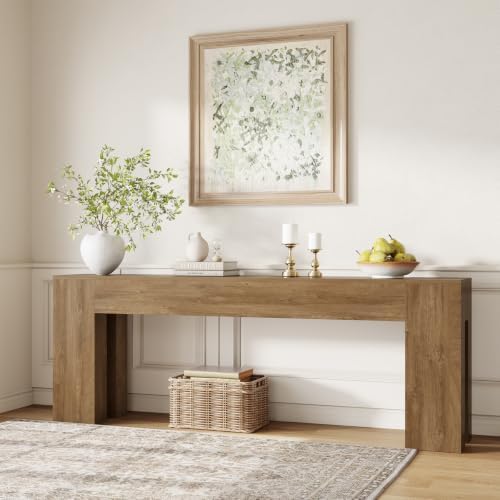 Epecoya 86-Inch Extra Long Console Table for Entryway, Natural Oak Brown