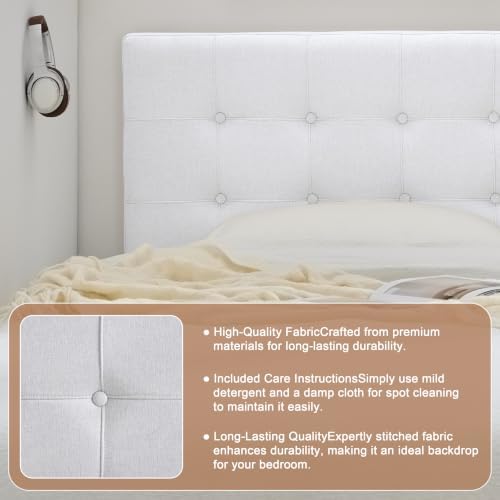 Linen Tufted Headboard Twin Size, Solid Wood Twin Headboard Only, White